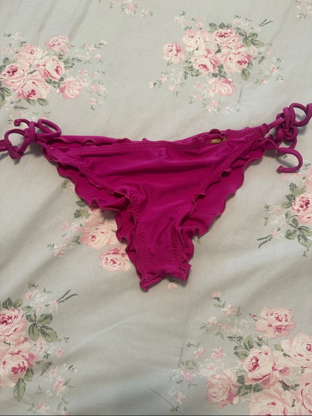 Luli Fama Hot Pink Bikini Bottom with Gold Logo Tag